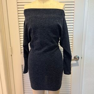 New with tag. Blue off the shoulder long sleeve dress